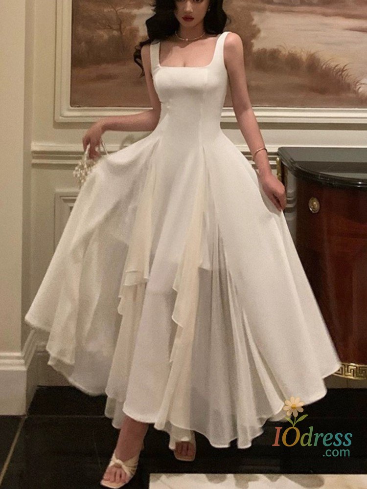IO Dress Summer Solid Elegant Camisole Long Dress Women Sweet Sleeveless A-Line Ruffles Fairy Dress Female Evening Party Vestidos Largos