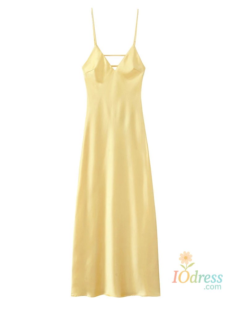 IO Dress Lace Spaghetti Strap Women Satin Dress Chic Sleeveless V Neck Irregular Hem Sling Dresses 2025 New Lady All Much Party Vestidos