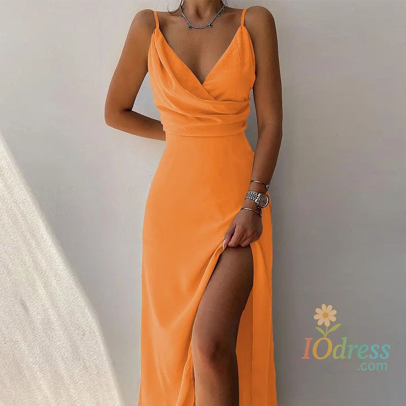 IO Dress Summer Elegant Suspender Tight Women's Dress Fashionable And Sexy V-neck Striped Print Slit Drawstring High Waist Long Skirt