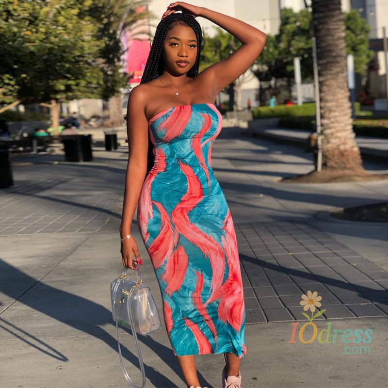 IO Dress Spring And Summer Dresses For Women Chest Wrap Printed Off Shoulder Bandage Slim Sexy Long Dress 2023 New Fashion party MsChuh