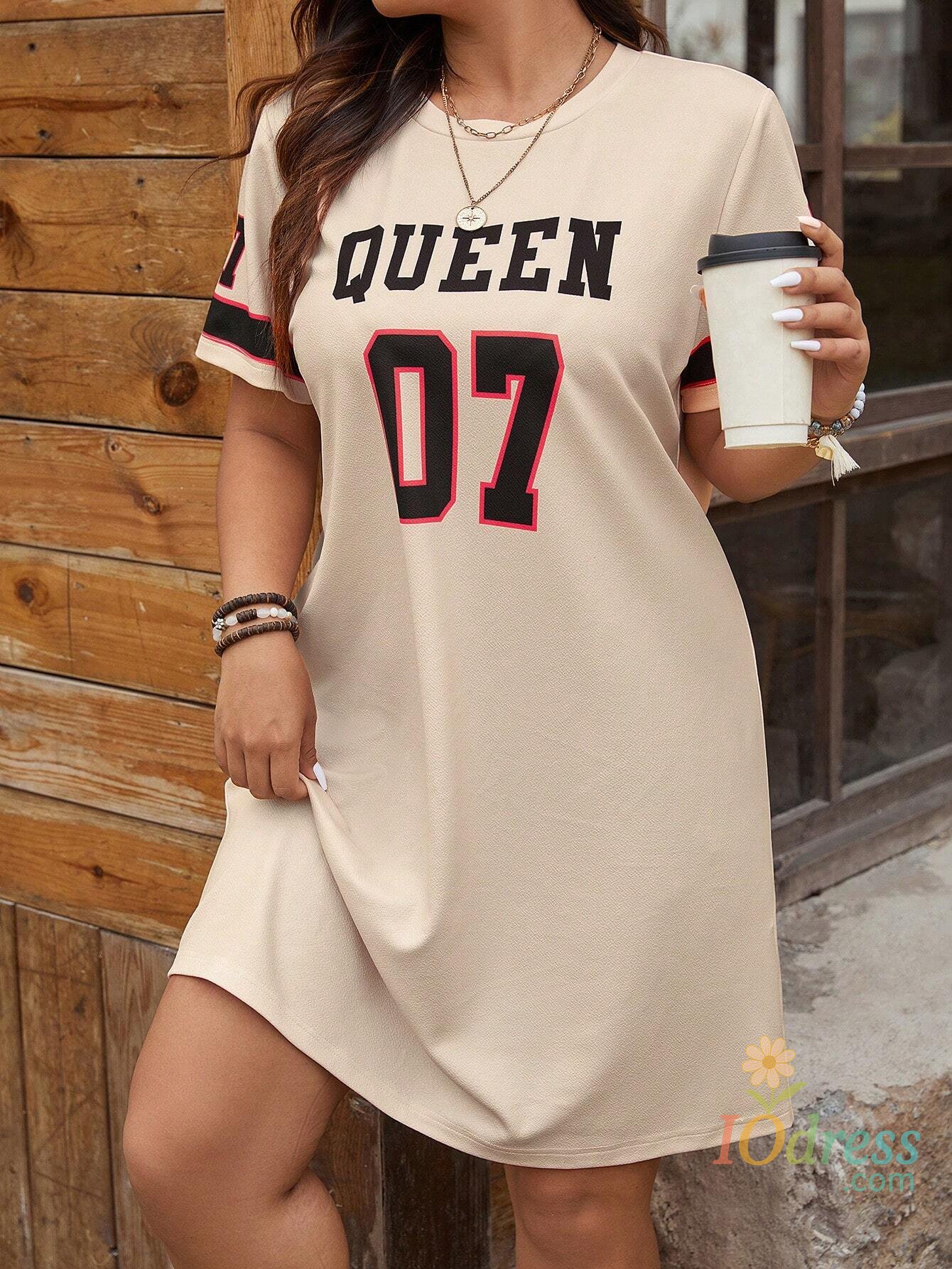 IO Dress Plus Size Women's Summer Music Festival Pattern Sporty Casual Letter Print Fashionable 07 Printed Jersey Tenniscore Dress