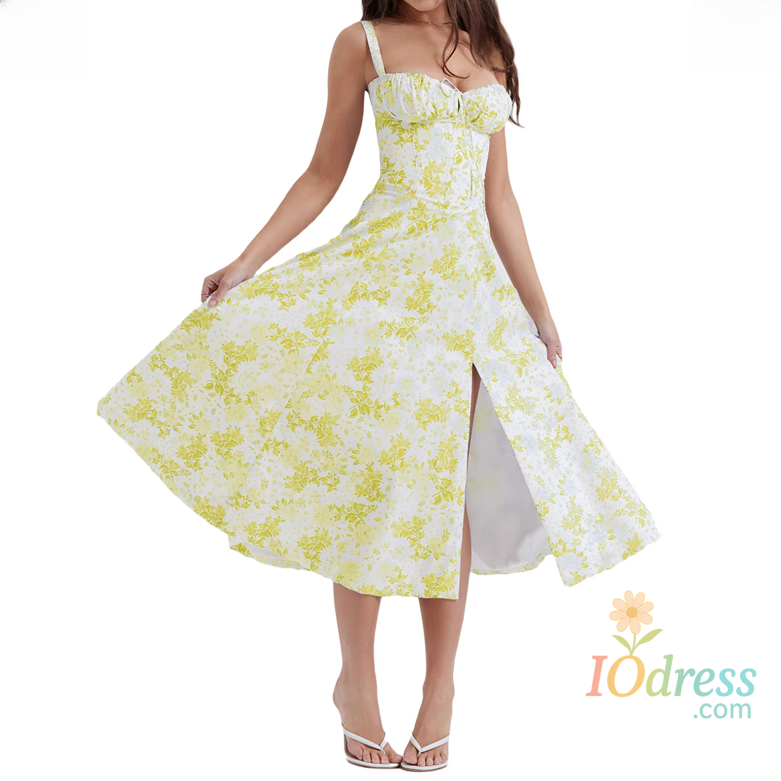 IO Dress Summer New Fashion French Style Elegant Casual Tied Waist-fitted Slimming Dress Women's Foreign Trade Sleeveless Side Slit Dress