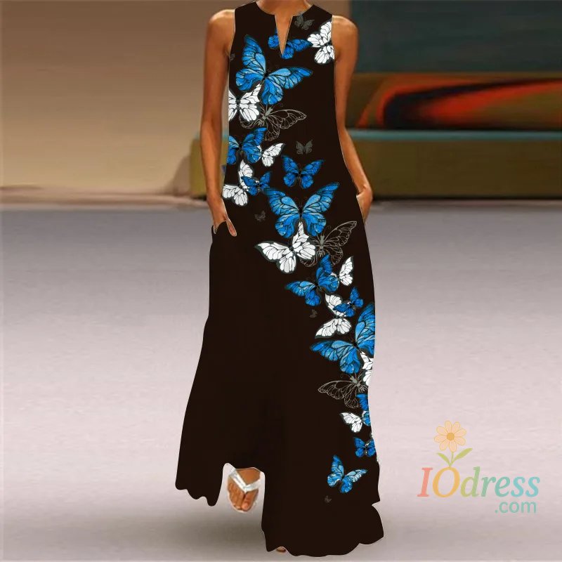 IO Dress 6 Colors Sleeveless Exaggerated Large Print Dress Women Casual White Vest Maxi Dresses Lady Summer Bohemian Seaside Dress