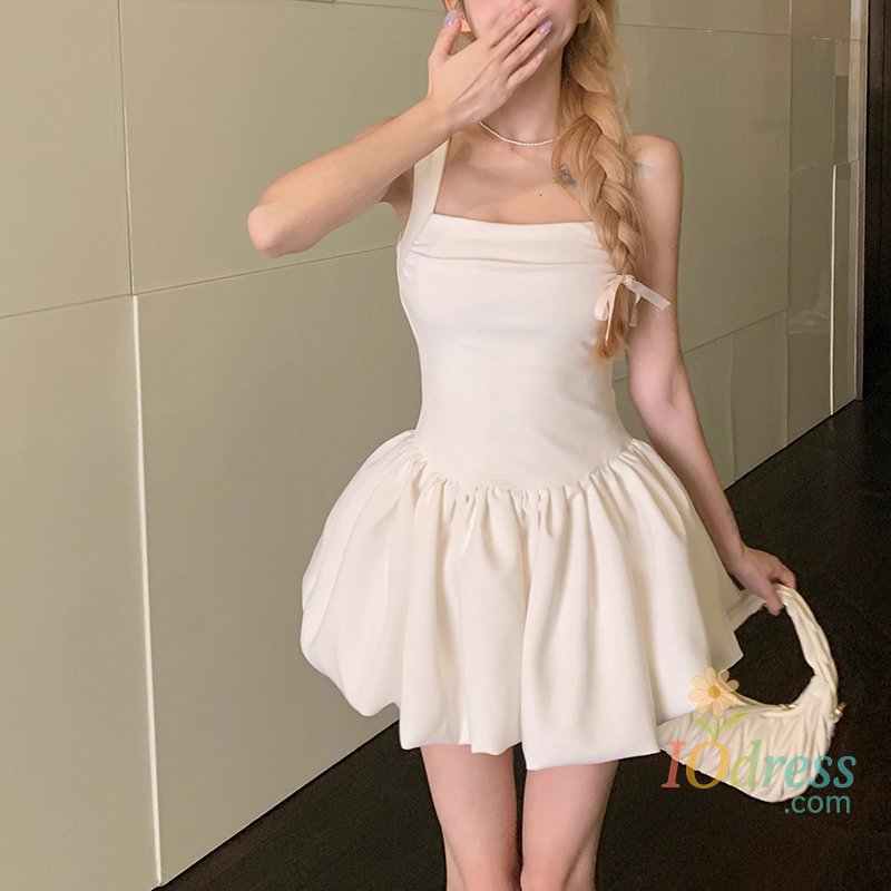 IO Dress Women Cutecore Party Suspender Bubble Dress Lady Solid Ruched Prom Mini Dresses Female Classic Birthday Cinderella Waist Dress
