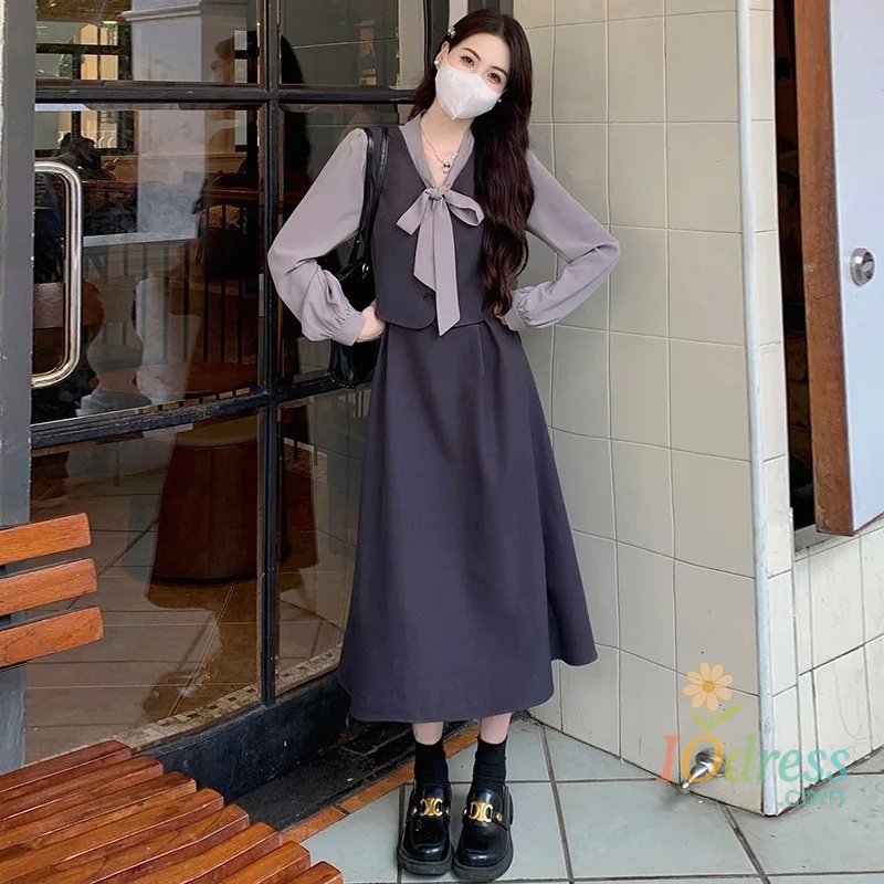 IO Dress Plus Size 2024 Autumn New Style Plus Size Women's Clothing Slimming Belly Cover Dress Stylish Fashionable Korean Version Two-...