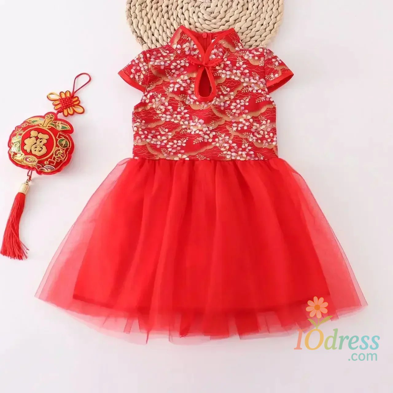 IO Dress Fashion Red Girl Dress Summer Performance Kids Cheongsam Vestidos Baby Chinese Qipao Mesh Princess Dresses Children Clothing