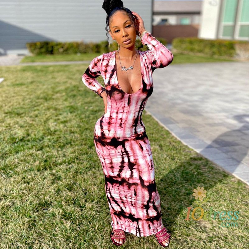 IO Dress Spring And Summer Dresses For Women Chest Wrap Printed Off Shoulder Bandage Slim Sexy Long Dress 2023 New Fashion party MsChuh