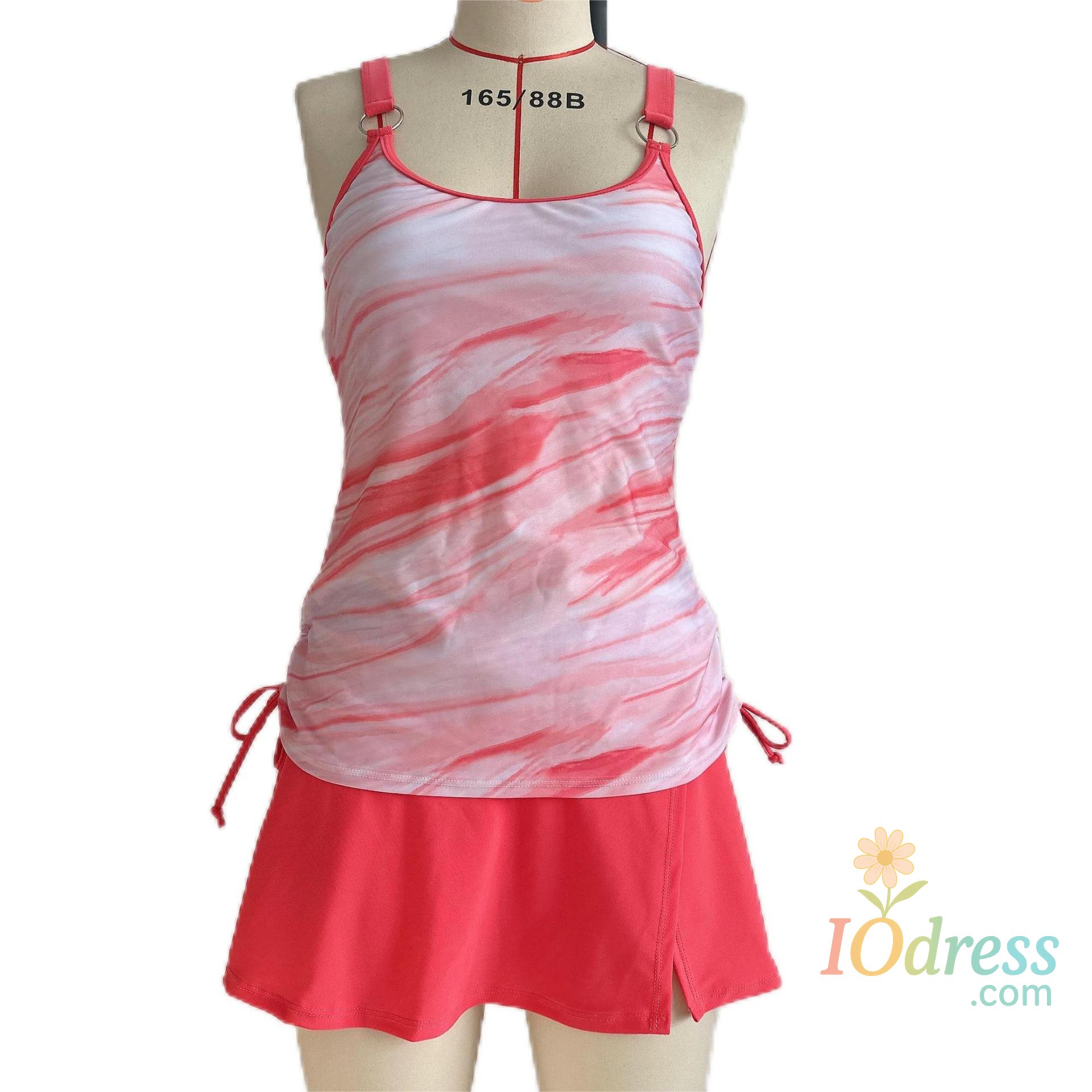 IO Dress Sexy Tankini Set Women Strappy Bandeau Top & High Waist Swim Skirt Adjustable Tie-Side Conservative Two-Piece Swimwear Summer