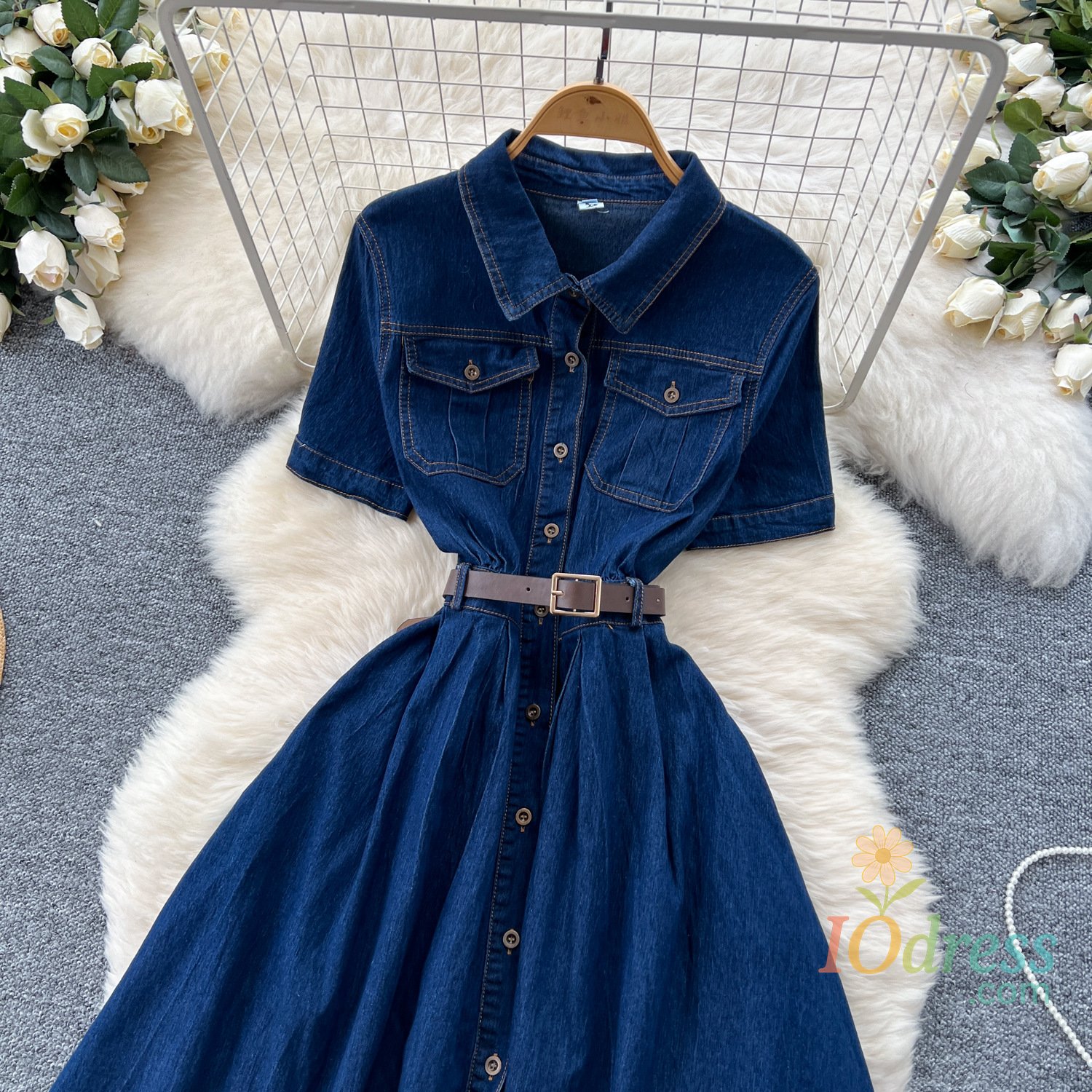 IO Dress Long Dress Women Denim Shirt Dresses A Line Vestidos High Waist Short Sleeve Elegant Jeans Y2k Streetwear Work Slim Fit 2025