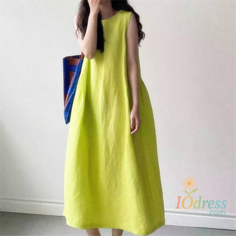 IO Dress Women New Dresses Cotton Linen Sleeveless Loose Casual O-Neck Long Dress Robes vestidos casuales платье женское