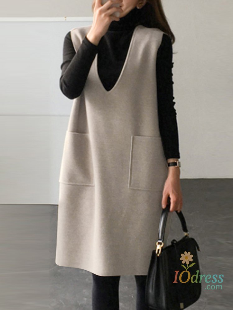IO Dress choice 2023 Winter Solid Dress Vintage Women Corduroy Dress Casual Loose Sleeveless Apron Dress Holiday Sleeveless Oversize Robe