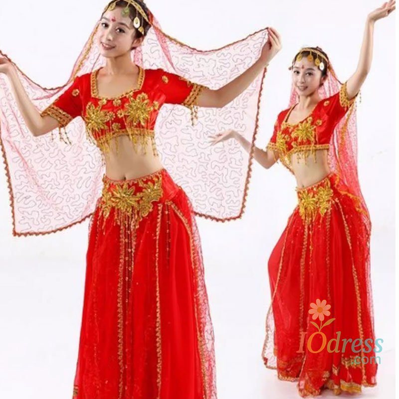 IO Dress Women Shiny Belly Dance Beaded Tops Harem Pants Set Adult Oriental Indian Sparkly Dancewear Halloween Costume Cosplay Rave Suit