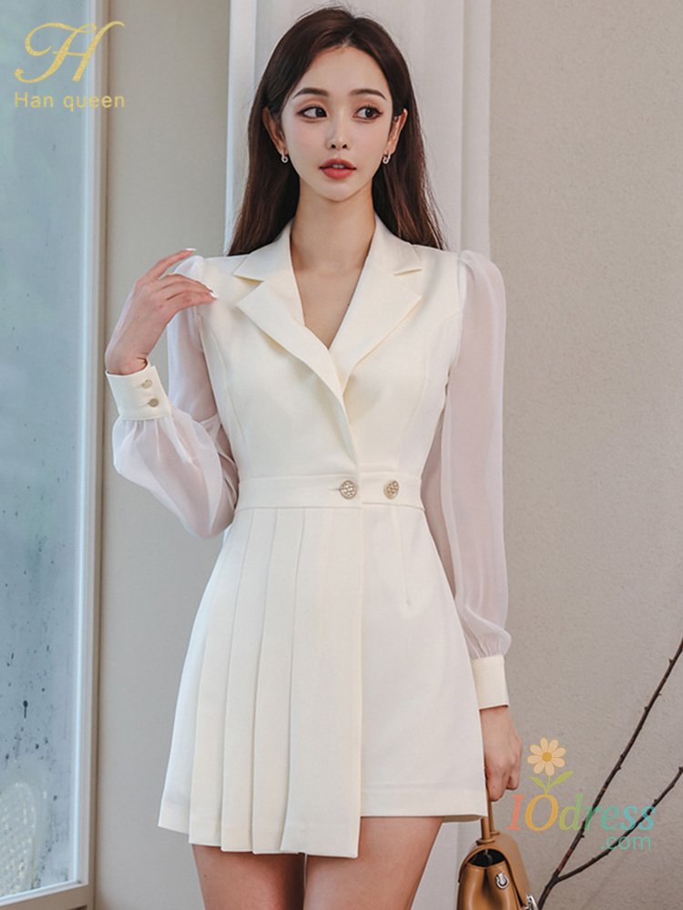 IO Dress H Han Queen Autumn Womens Slim Black/White Sheath Bodycon Pencil Dress Office Party Dresses Fashion Professional Suit Vestidos
