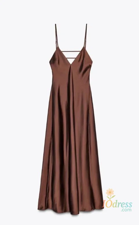 IO Dress Lace Spaghetti Strap Women Satin Dress Chic Sleeveless V Neck Irregular Hem Sling Dresses 2025 New Lady All Much Party Vestidos