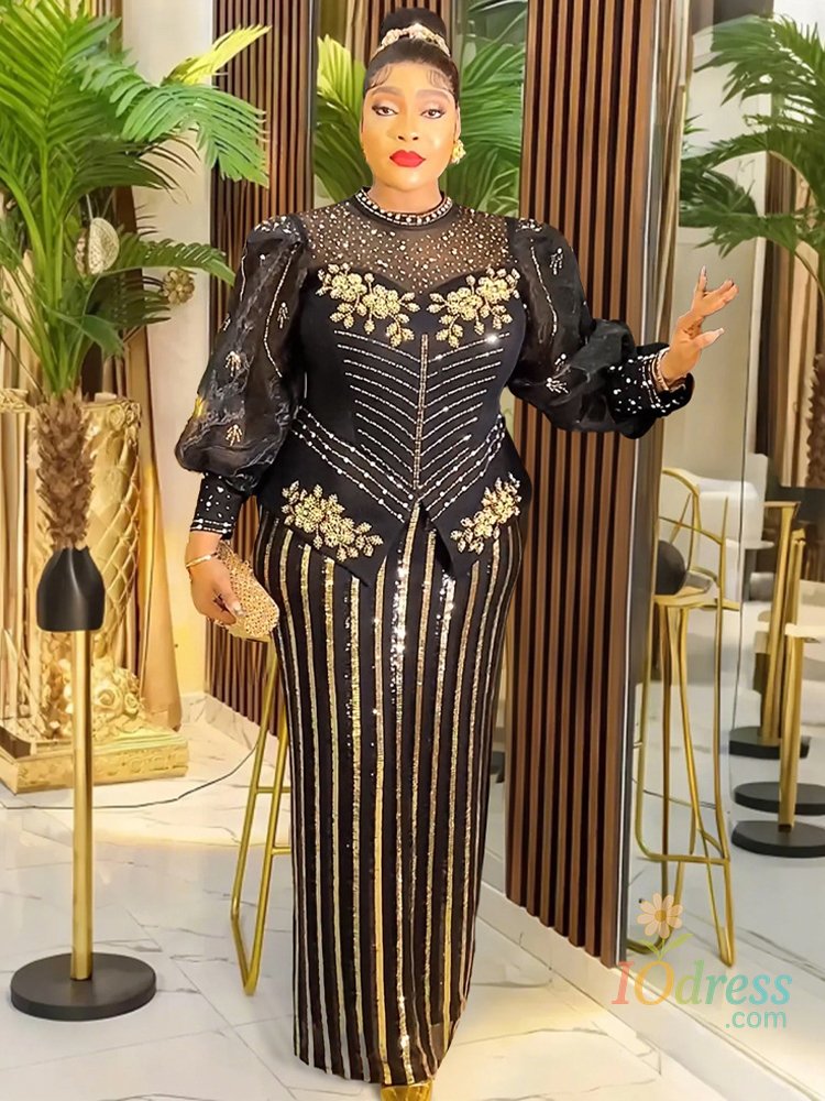 IO Dress 2025 Luxury Party Dresses Elegant Women Wedding Prom Evening Gown Long Sleeve Bodycon Robe African Dashiki Sequin Maxi Dress