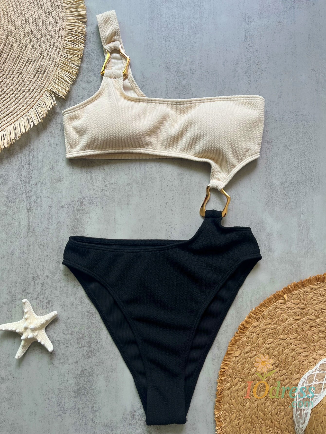 IO Dress New Splicing Asymmetric One Shoulder One Piece Swimsuit Women Swimwear Female Metal Ring High Cut Bather Bathing Suit Swim