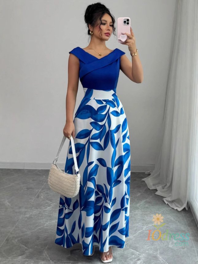 IO Dress Elegant Short-sleeved Dress For Women Spring Summer Fashion Printing Waist-tightening Patchwork Loose Casual Dresses Female
