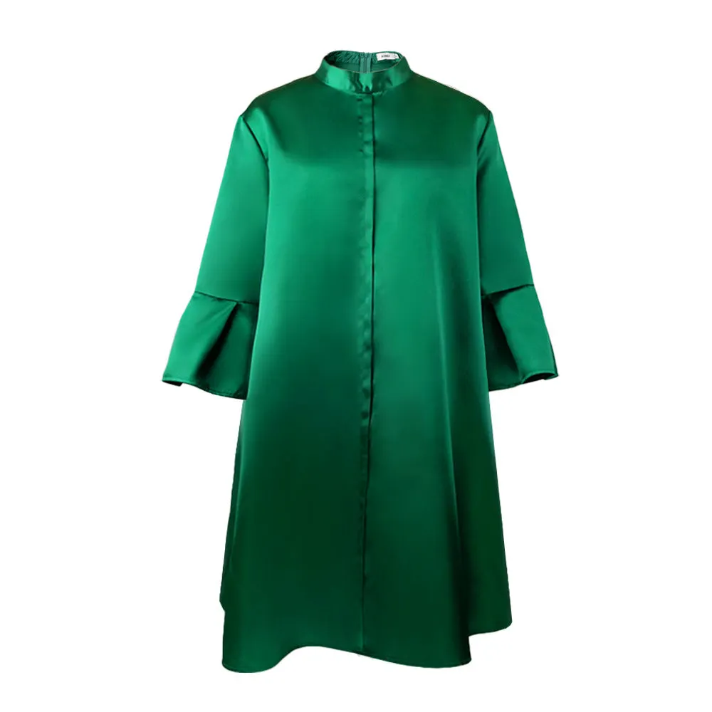 Brownm Size Round-neck Flared Sleeves Solid Color Loose Slimming Fit Casual Party Women's Dress