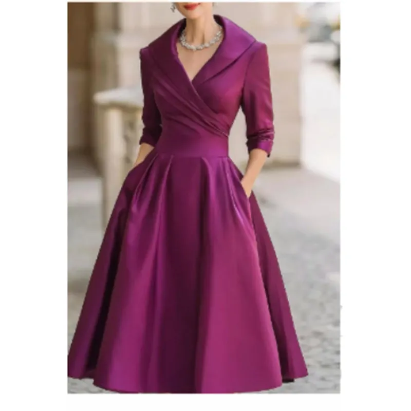 Athvotar Athvotar Women's Spring And Autumn Temperament Collar Waist Dress Thin Elegant Ladies Dress