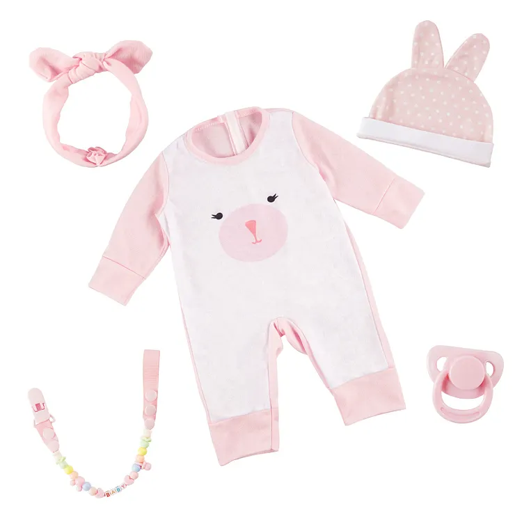 Babeside 17" - 20" Reborn Baby Doll Pink & White Bunny Set Accessories