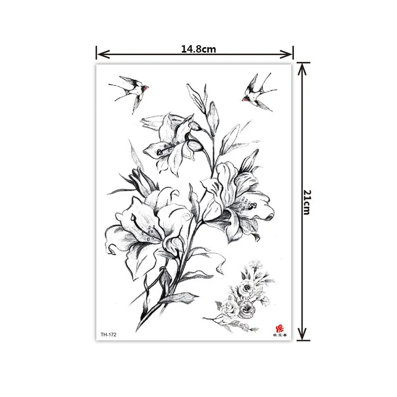 2021 New Plain Flower Arm Tattoo Sticker Flower Waterproof Tattoo Color Animal Tiger Tattoo Sticker