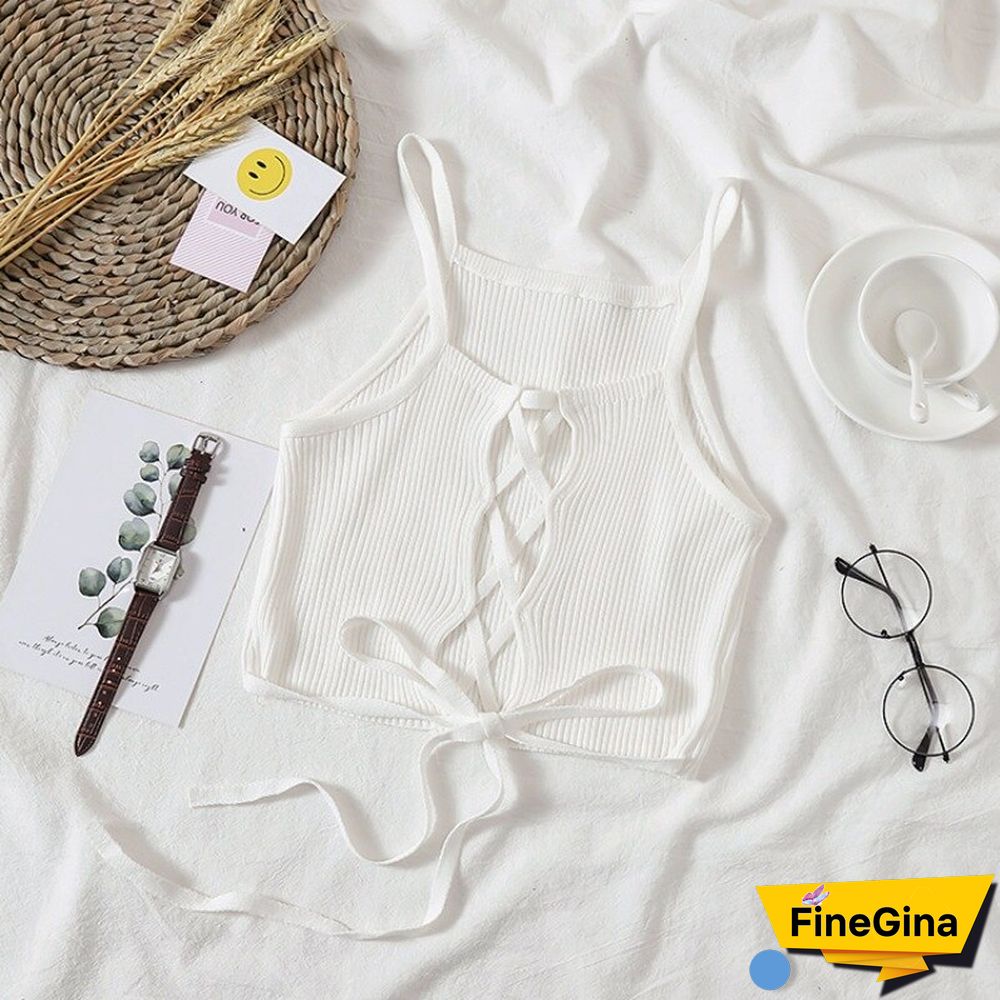 Women Crop Top Knitted Bandage Tops Spaghetti Club Camis Halter Tank Top Female Bare Midriff Solid Camisole Summer