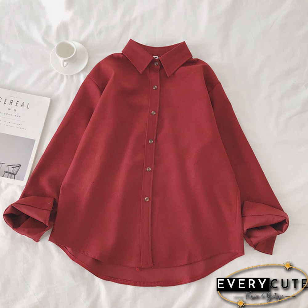 Corduroy Shirts Frosted Shirts Womens Tops and Blouses Long Sleeve Spring Ladies Solid Loose Boyfriend Style Shirt