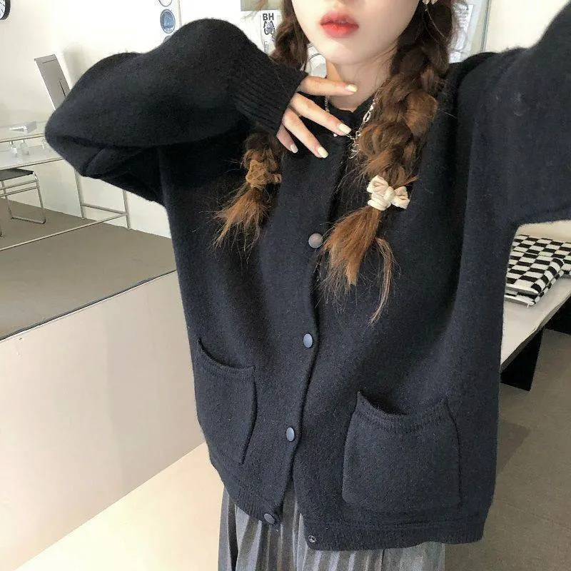 Churchf Churchf College Wind Sweet Pink Sweater Coat Female Loose Spring Lazy Lazy Thick Knit Cardigan Jacket To Wear