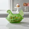 Vintage-Style Glass Hen on Nest Dish with Lid Tabletop Dessert Plate Snack Bowl
