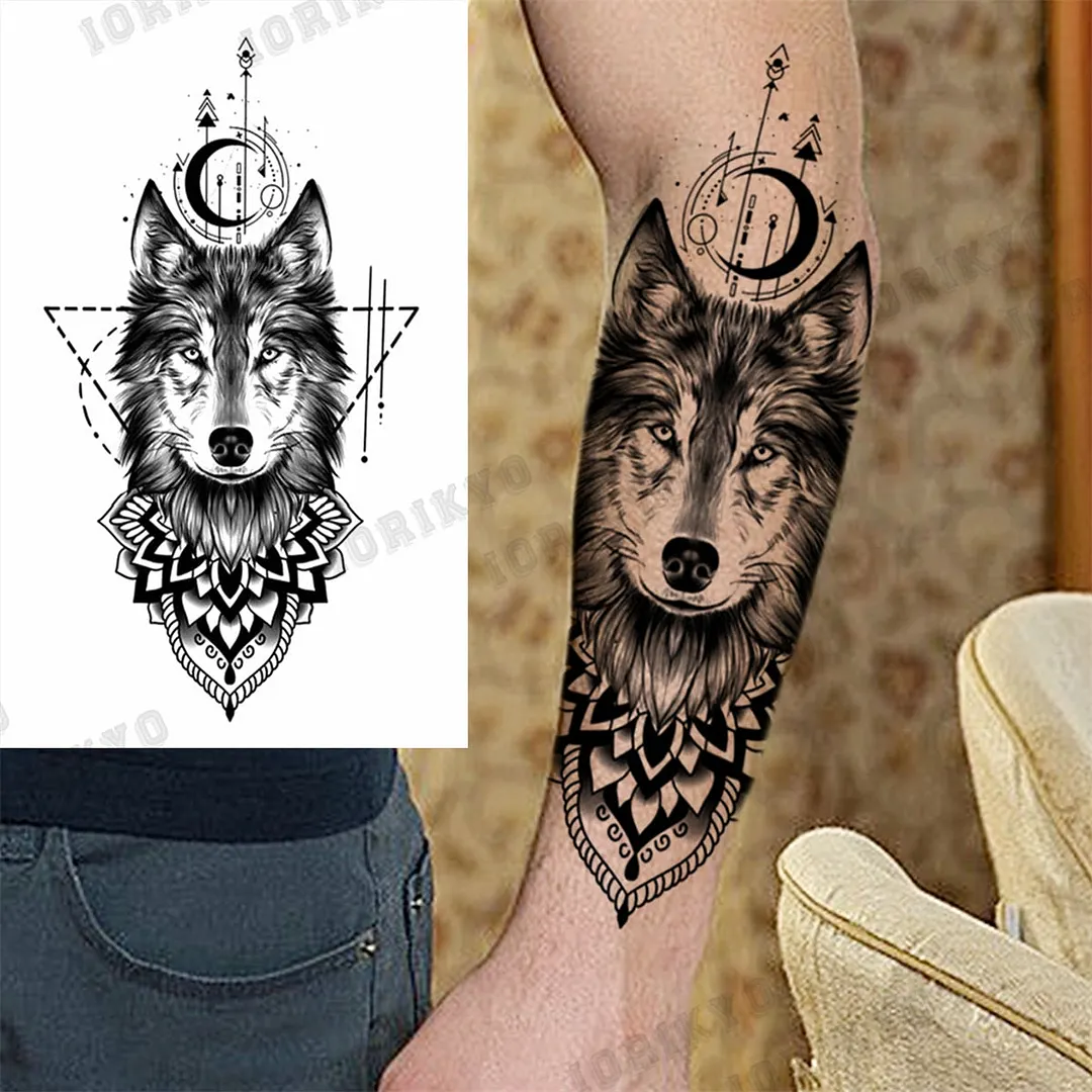 Black Lion Wolf Temporary Tattoos For Men Adult Forest Rose Compass Warrior Fake Tattoo Washable Body Art Painting Tatoo Sticker