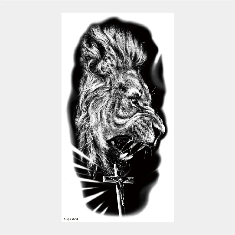 Sdrawing Temporary Tattoo Stickers Animal Tiger Lion Wolf Head Domineering Half Arm Big Picture Water Transfer Tatto Sticker