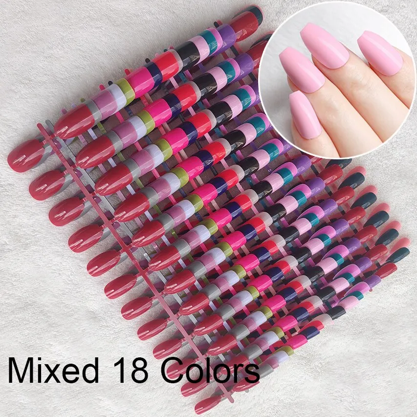 432pcs/pack Mixed 18 Colors Full Cover Stiletto Nails Almond Fake Nails Acrylic mountain peak Sharp Ending False Nail Art Tips-Nail Inspo
