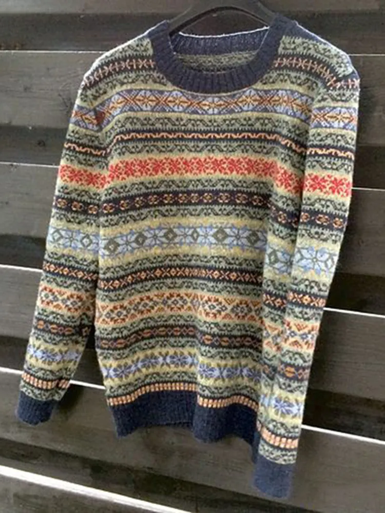 Vintage Striped Jacquard Knit Sweater