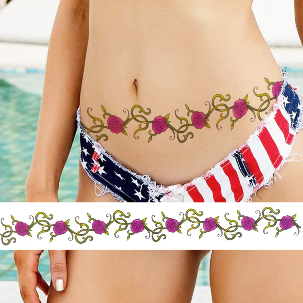 Sdrawing Butterfly Temporary Tattoos For Women Girls Fake Flower Tattoo Sticker Thorns Lily Daffodil Waist Sexy Tatoos