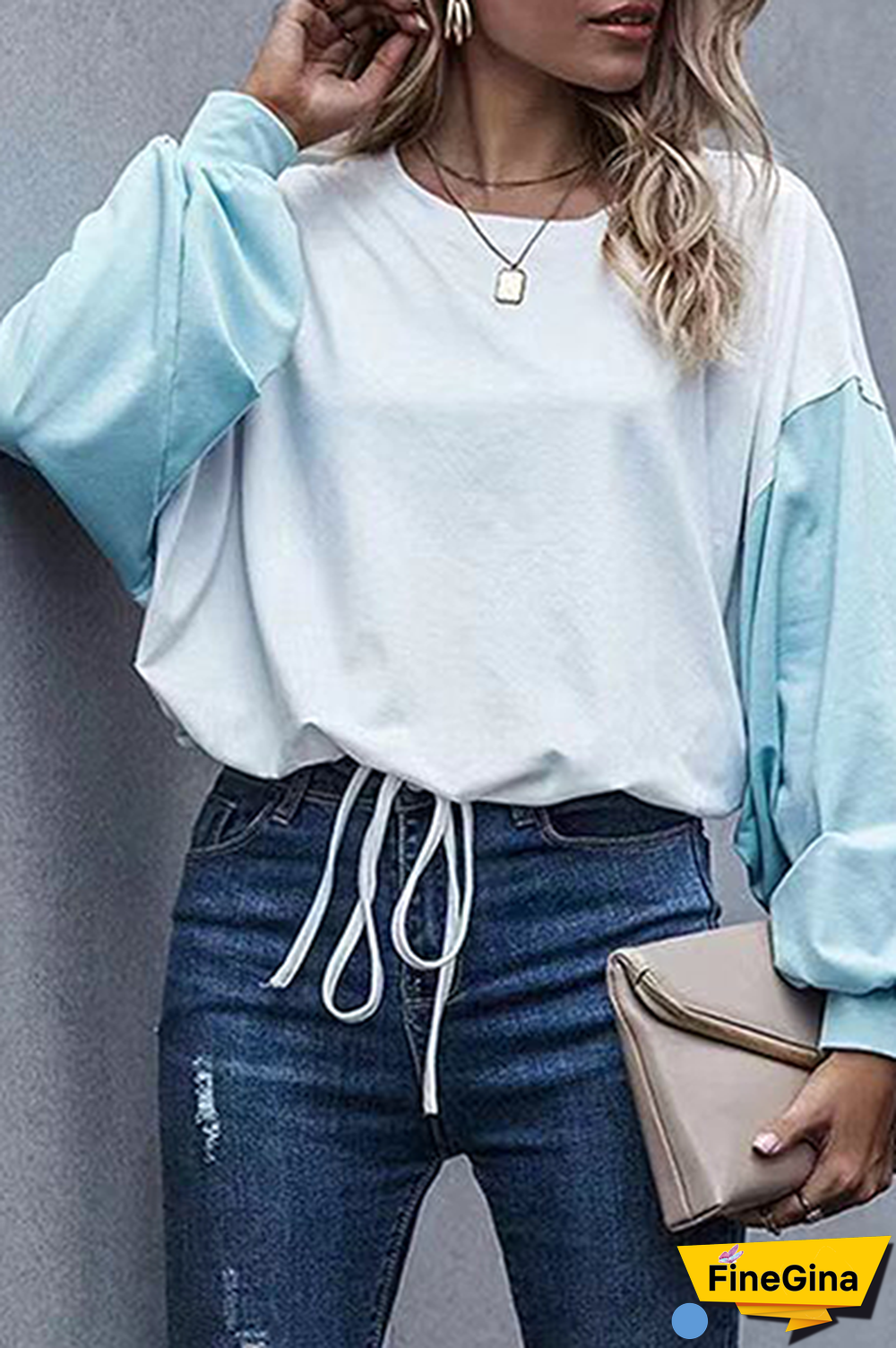 Casual Patchwork  Contrast O Neck Tops