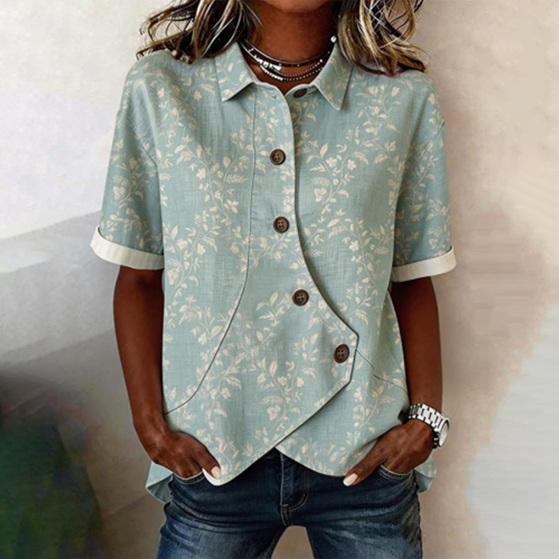 Comstylish Women's Retro Floral Art Irregular Shirt