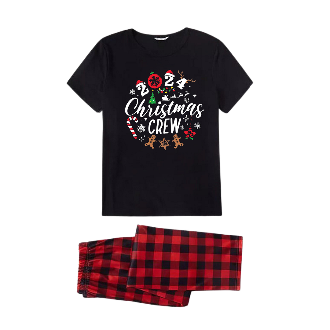 2024 Christmas Crew Making Memories Together Text Print Black Short Sleeve with Red & Black Plaid Pant Family Matching Pajamas