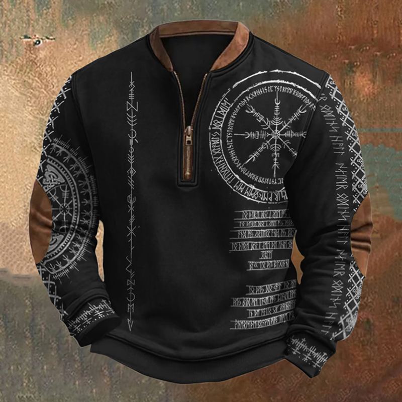 Men's Viking Symbols Rune Inspired Zip Up Sweatshirt
