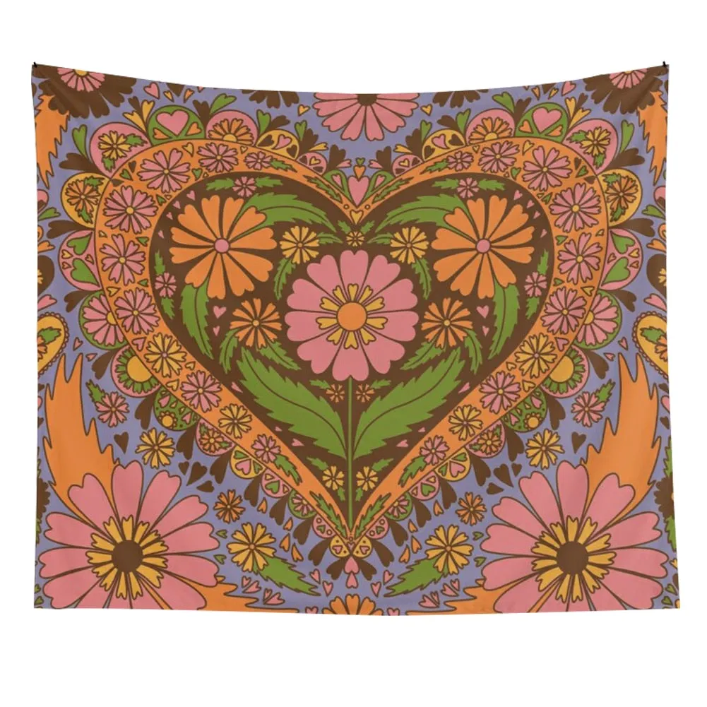 Vintage Floral Heart Wall psychedelic Tapestry Hanging 80S Retro Wall Decor Tapestries Hanging 90S Wall Decor Tapestry