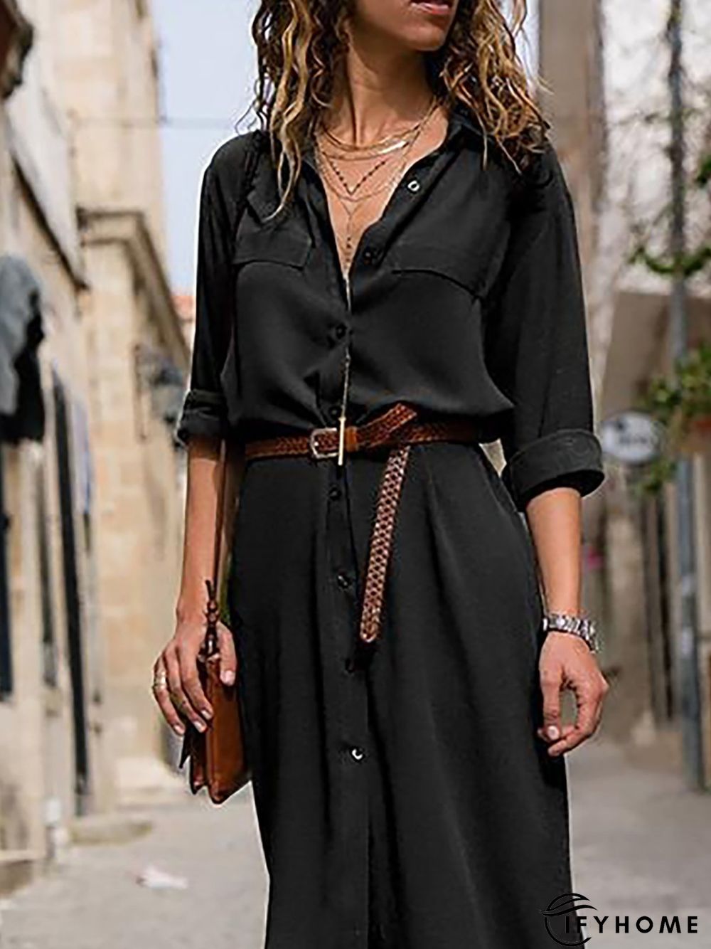Women Summer Date  3/4 Sleeve Paneled Fall Linen Dress | IFYHOME