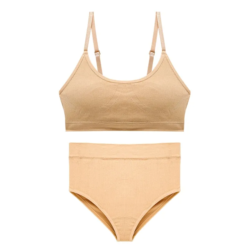 CINOON Seamless Tanks Tops Bras Set Female Underwear Wireless Bra Crop Top Women High Waist Underpants Soft Bralette Lingerie