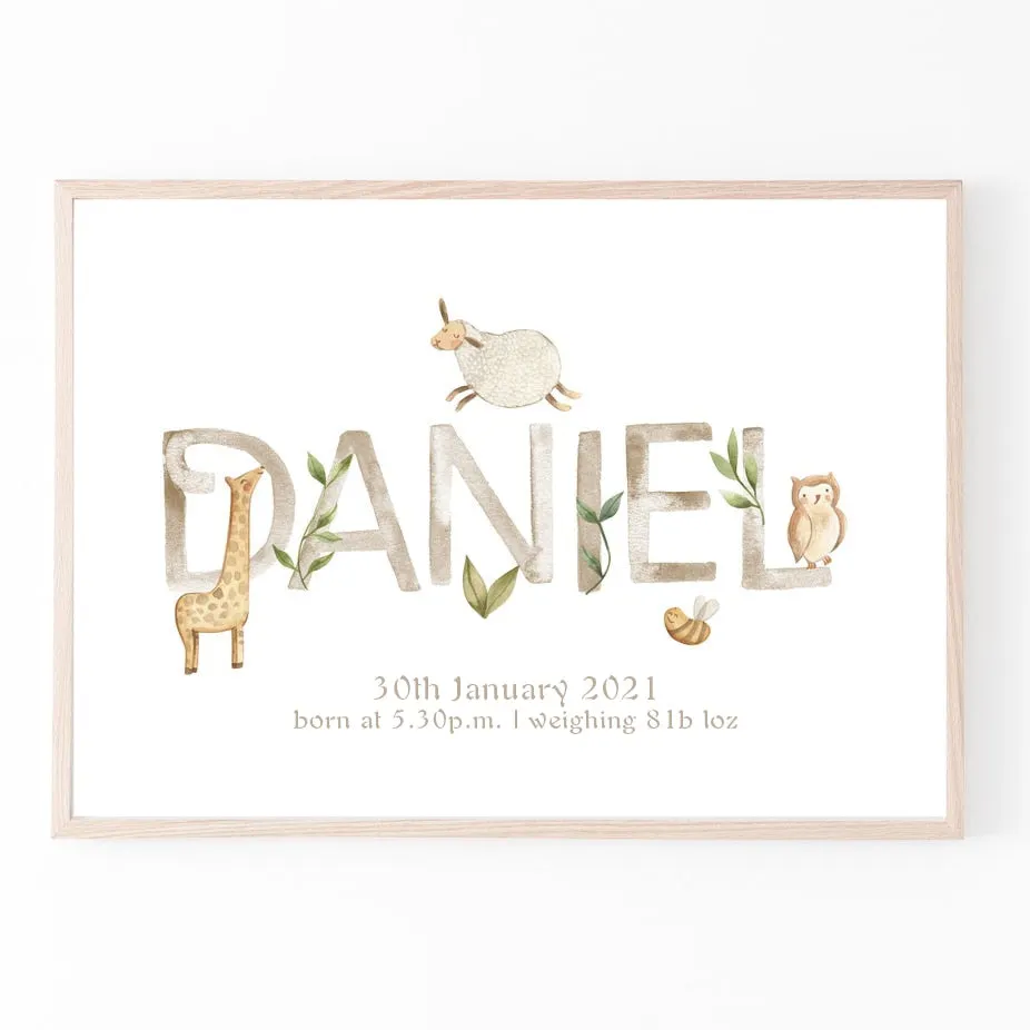 Personalized Poster Baby Name Custom Canvas Painting Nursery Print Pictures Newborn date of birth Wall Art for Baby Rooms Decor