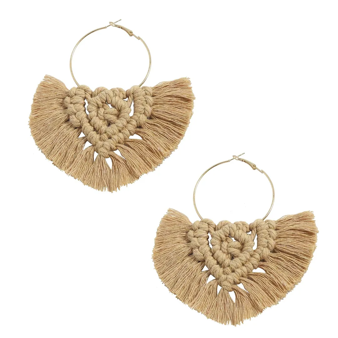 Dvacaman 2020 New Design Bohemian Leaf Shape Tassel Earrings For Women Fashion Weave Macrame Cotton Thread Earrings Drop Jewelry