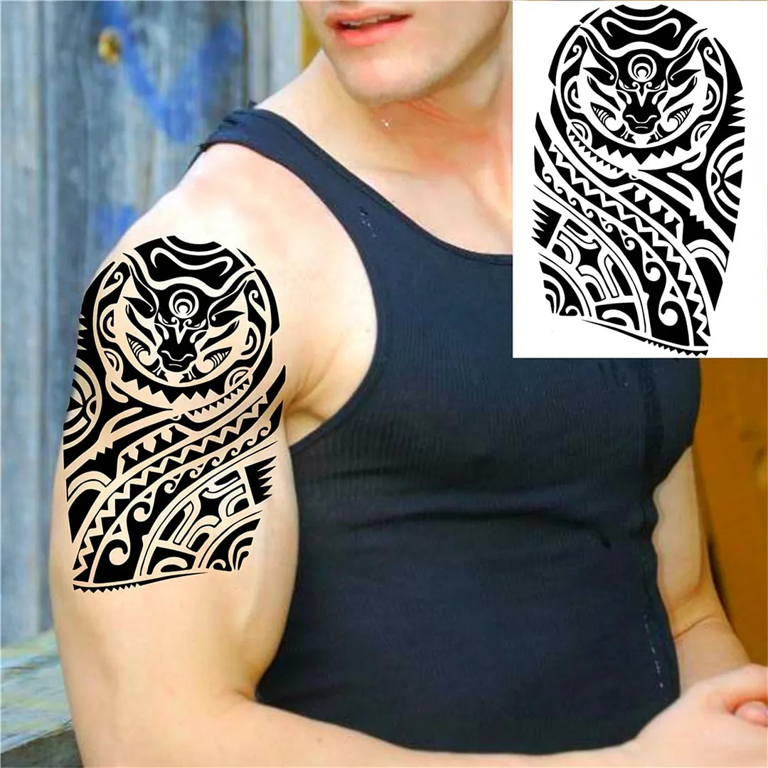 3D Lion Tiger Temporary Tattoos For Men Women Adult Black Wolf Tattoo Sticker Realistic Fake Bear Mountain Disposable Tatoo Body