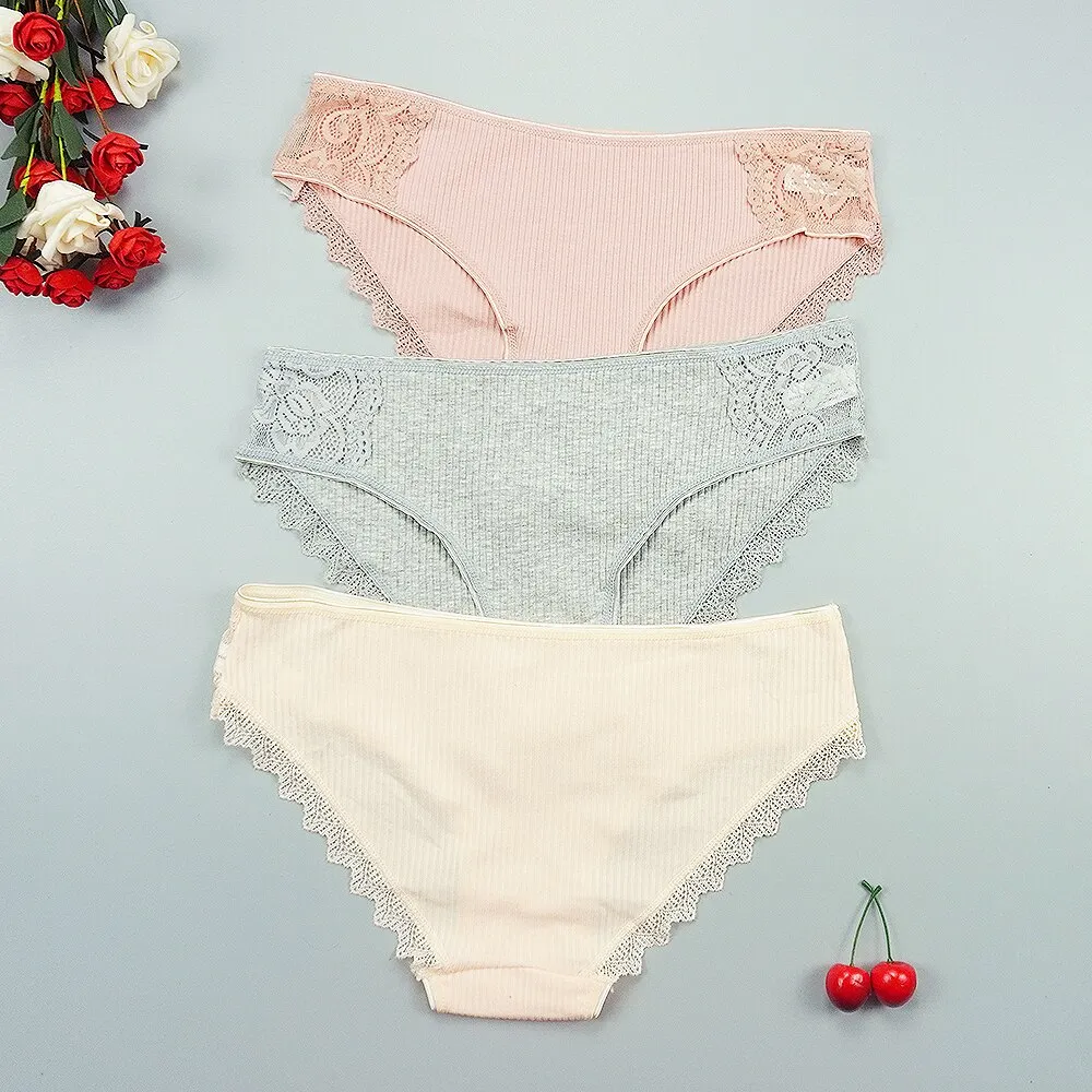 Billionm Women's Cotton Panties Sexy Underwear Strip Lady Mid Rise Underpants Breathable Briefs Intimates Lace Thread Panty