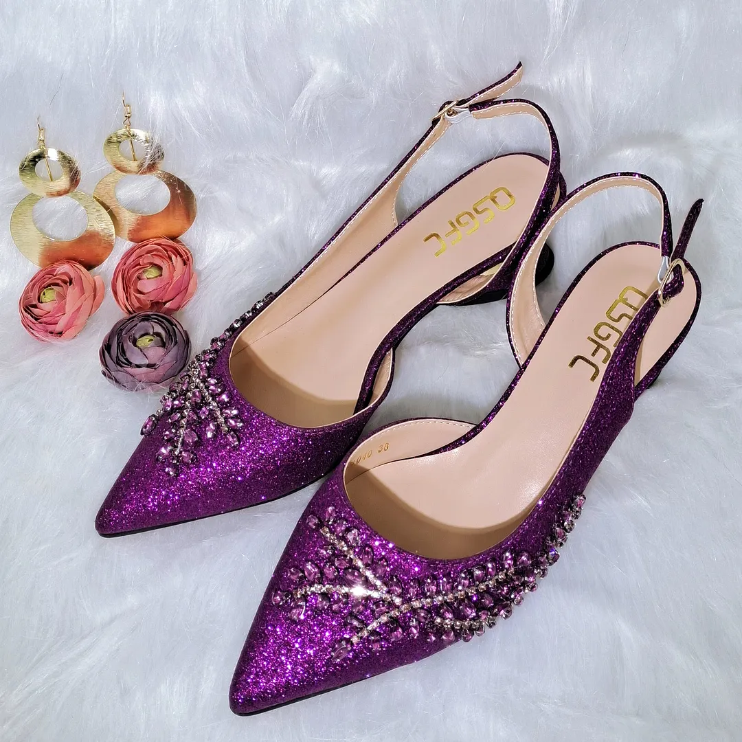 QSGFC 2022 Peach Color Shaped Mid-heel Design Shoes Popular Pointed Ladies Shoes And Bags African Wedding Party Shoes With Bag