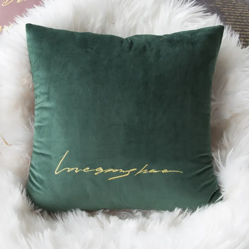 Nordic Square Solid Velvet Pillowcase Letter Embroidered Cushion Cover 45*45 cm Gray Green Blue Home Decor Pillow Cover For Sofa