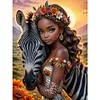 >SALE<5D DIY Full Round Drill Diamond Painting Zebra & Girl Decor Art Craft 30x40cm
