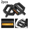 2 Pairs Bike Flat Pedals & Reflector Non-Slip Bike Pedals for Road Mountain Bike