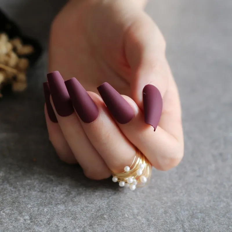 Glossy Ballet false nails red Long coffin Salon art matte Fake nails Transparent rectangle-Nail Inspo